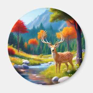 Golden Deer Standing in The Forest Magnet