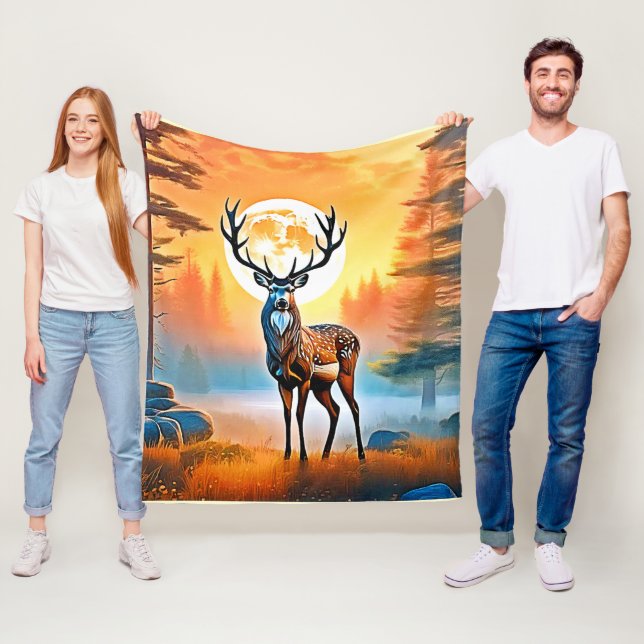 Golden Deer Twilight Peak Fleece Blanket (In Situ)