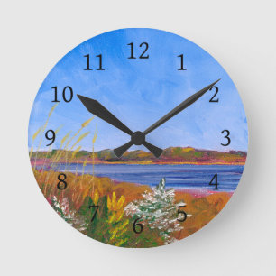Golden Delaware River Round Clock