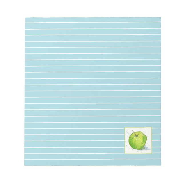Golden Delicious Green Apple Watercolor Blue Lined Notepad (Front)