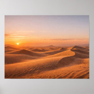 Golden Desert Sand Dunes Sunset Horizon Poster