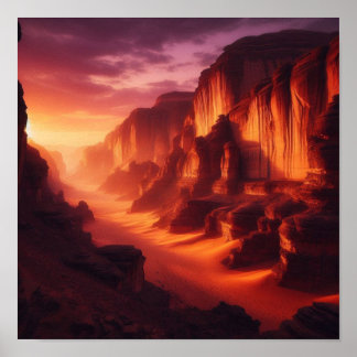 Golden Desert Touching Silent Canyon at Twilight Poster