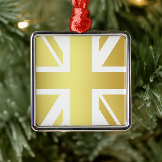 Golden Design Union Jack British Flag Metal Ornament (Tree)