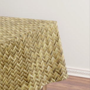 Golden Diagonal Basket Weave Geometric Pattern Tablecloth