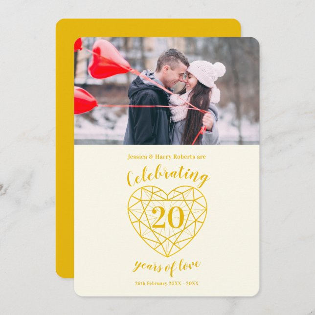 Golden Diamond Anniversary 20 years photo Invitation (Front/Back)