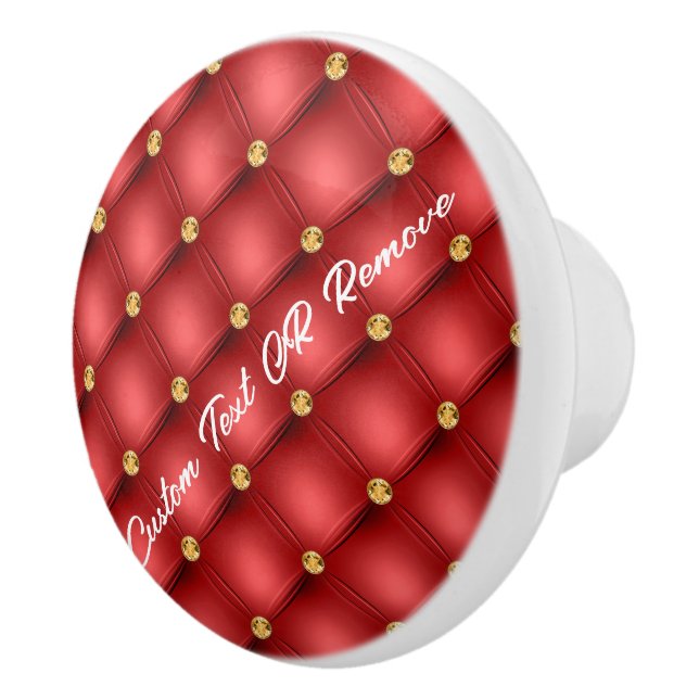 Golden Diamond Tufted Leather Custom Text Name Red Ceramic Knob (Right)