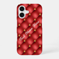 Golden Diamond Tufted Leather Custom Text Name Red