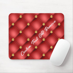 Golden Diamond Tufted Leather Custom Text Name Red Mouse Pad