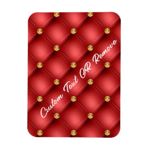 Golden Diamond Tufted Leather Text Name Red Magnet