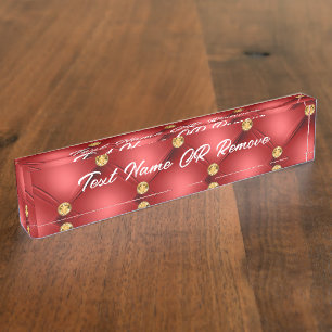 Golden Diamond Tufted Leather Your Text Name Red Nameplate