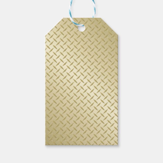 Golden Diamondplate Metal Look Gift Tags (Front)