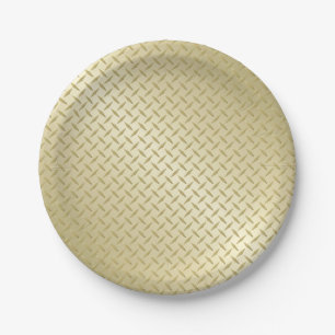 Golden Diamondplate Metal Look Paper Plate