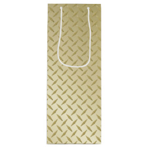 Golden Diamondplate Metal Look Wine Gift Bag