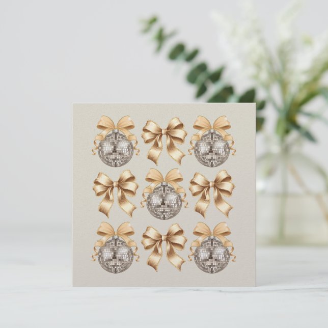 Golden Disco Ball & Bow Flat Card (Standing Front)