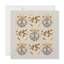 Golden Disco Ball & Bow Flat Card
