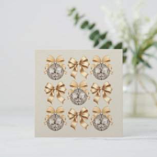 Golden Disco Ball & Bow Flat Card