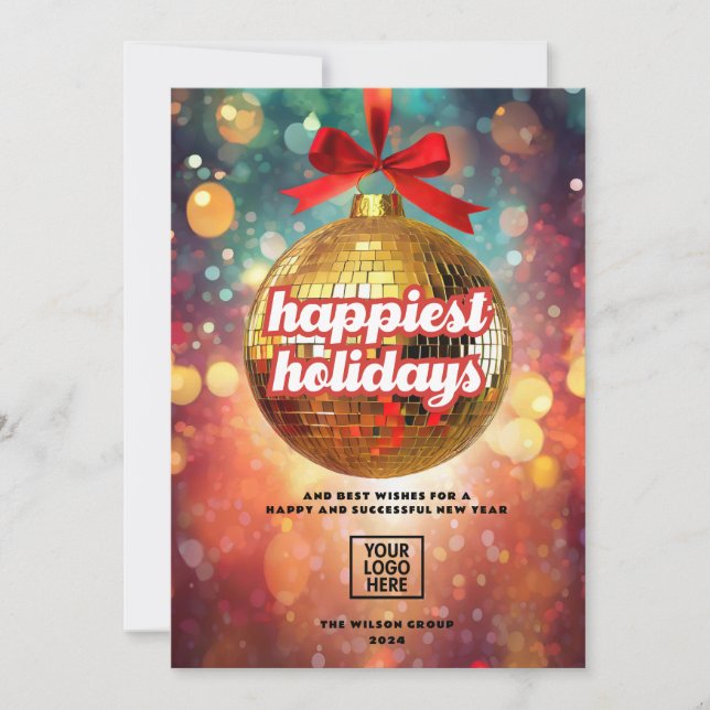 Golden Disco Ball Ornament Business Holiday Card (Front)