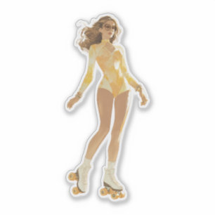 Golden Disco Roller Skater in Retro Bodysuit