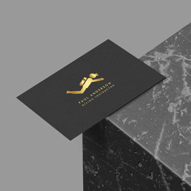 Golden Diving Instructor Logo Elegant Monogram Business Card (Creator Uploaded)