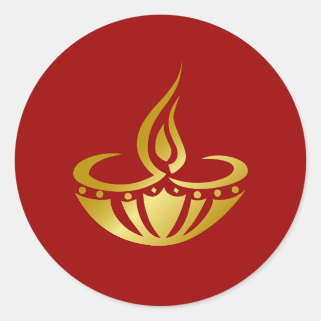Golden Diwali Lamp Design Classic Round Sticker (Front)