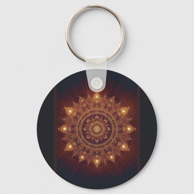 Golden Diwali Mandala – Light Within and Around Key Ring (Front)