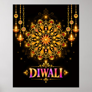 Golden Diwali Mandala Rangoli Festival of Lights Poster