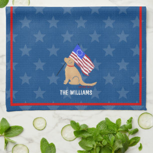Golden Dog American Flag Night Sky Kitchen Towel