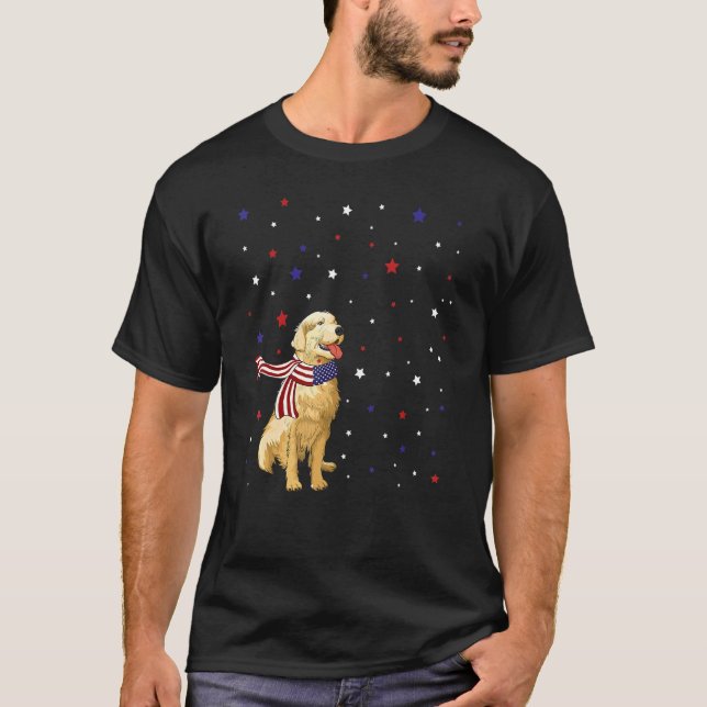 Golden Dog American Flag Scarf 4th Of July T-Shirt (Front)
