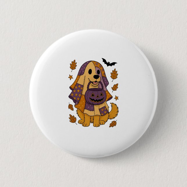 Golden Dog Ghost Halloween 6 Cm Round Badge (Front)