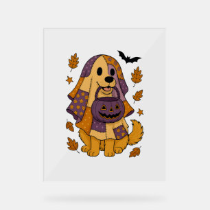 Golden Dog Ghost Halloween Acrylic Sign
