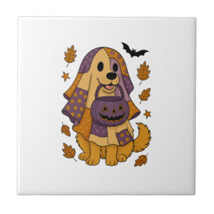 Golden Dog Ghost Halloween Ceramic Tile