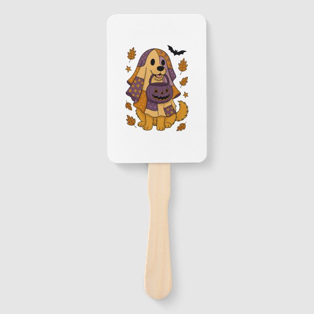 Golden Dog Ghost Halloween Hand Fan (Front)