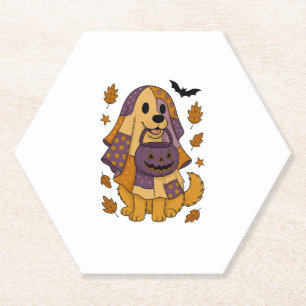 Golden Dog Ghost Halloween Paper Coaster