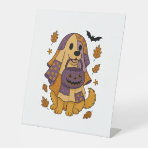 Golden Dog Ghost Halloween Pedestal Sign