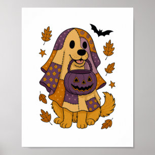 Golden Dog Ghost Halloween Poster