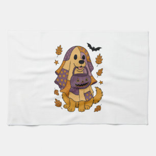 Golden Dog Ghost Halloween Tea Towel
