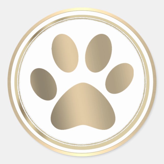 Golden Dog Paw Print with Double Gold Border Label (Front)