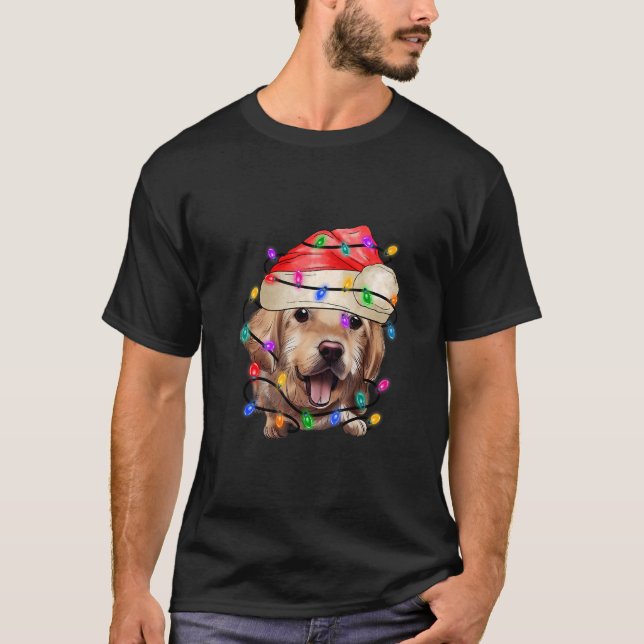 Golden Dog Retrieve Santa Merry Beautiful Christma T-Shirt (Front)
