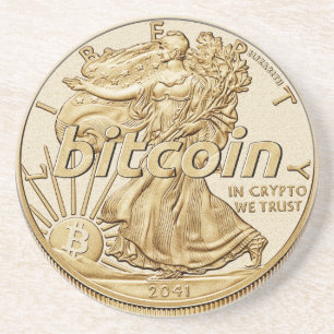 Golden Dollar Bitcoin Cryptocurrency HODL Funny Coaster
