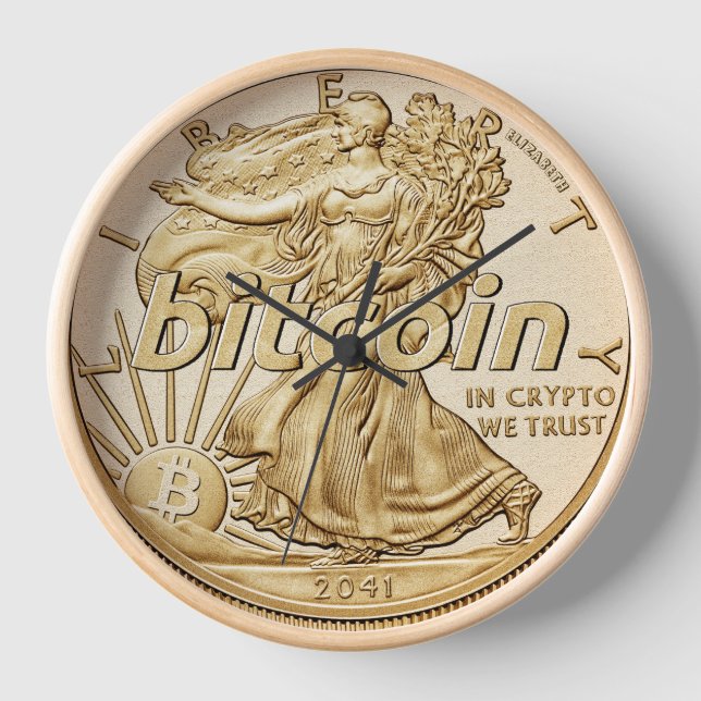 Golden Dollar Funny Bitcoin Cryptocurrency HODL  Clock (Front)
