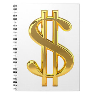Golden Dollar Sign White Background Spiral Noteboo Notebook
