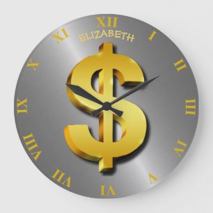 Golden Dollar Sparkling Sign Money Symbol Large Clock