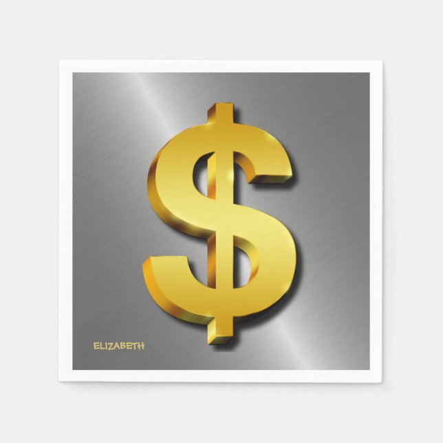 Golden Dollar Sparkling Sign Money Symbol Napkin (Front)