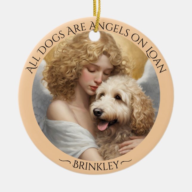 Golden Doodle Angel Personalised Memorial  Ceramic Ornament (Front)