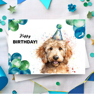 Golden Doodle Balloons and Party Hat Dog Birthday  Card