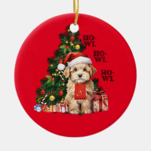 Golden Doodle Christmas Dog Howl Ceramic Ornament