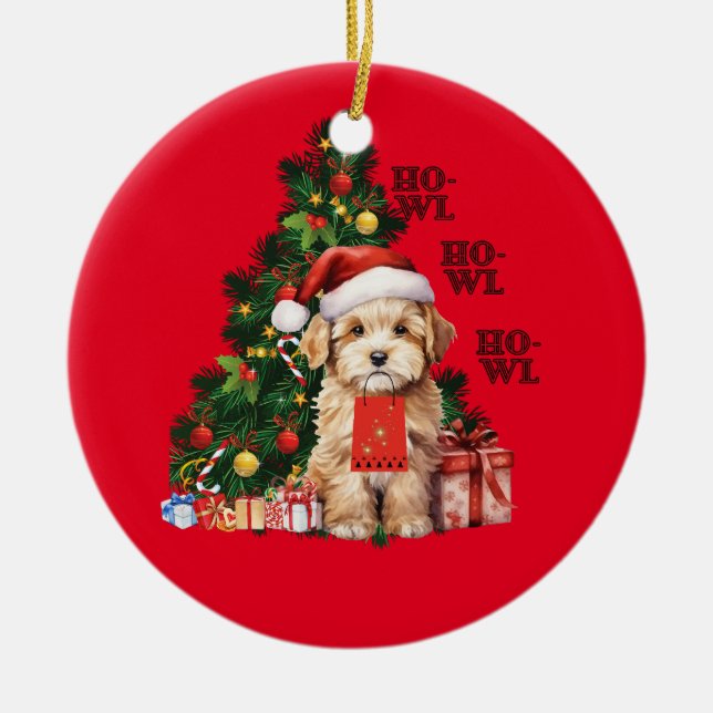Golden Doodle Christmas Dog Howl Ceramic Ornament (Front)