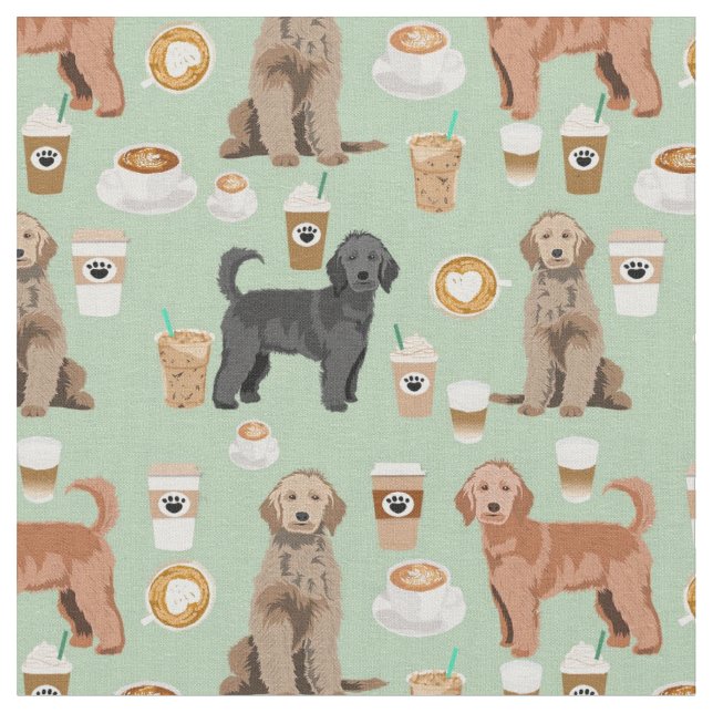 Golden Doodle coffee lover mint Fabric (Close Up)