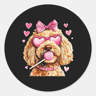 Golden Doodle Coquette Heart Valentines Classic Round Sticker