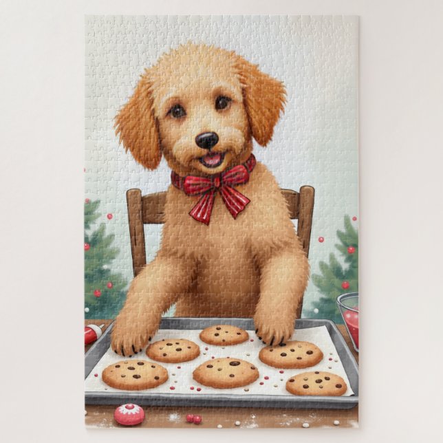 Golden Doodle Decorating Christmas Cookies Jigsaw Puzzle (Vertical)